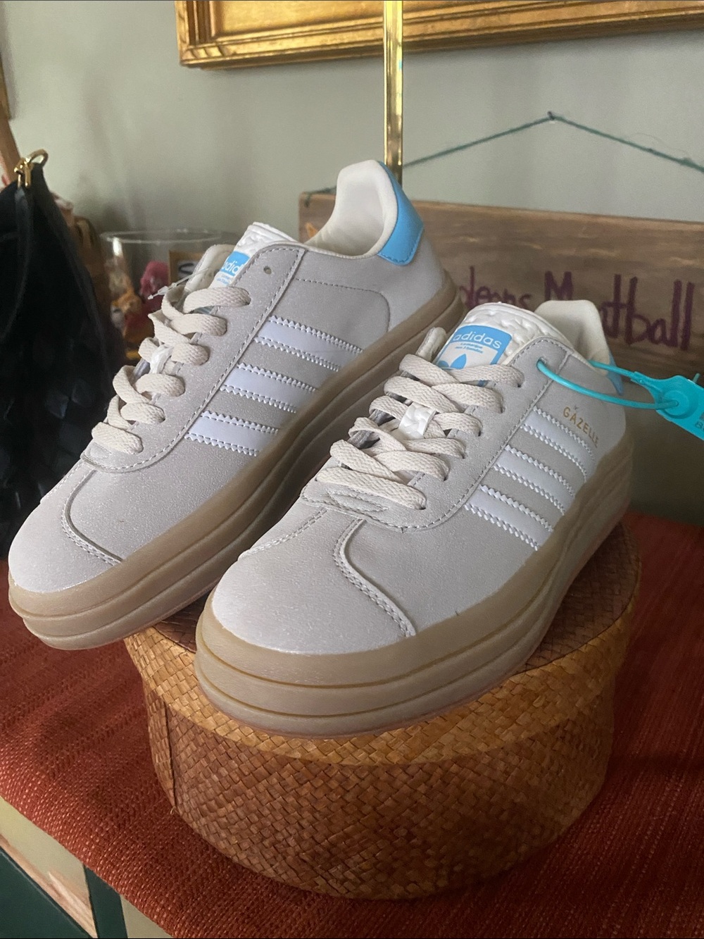Adidas Bold Wonder Gazelle Beige Suede Sneakers with a Stacked Gum Sole - SZ 8.5 - Picture 2 of 15